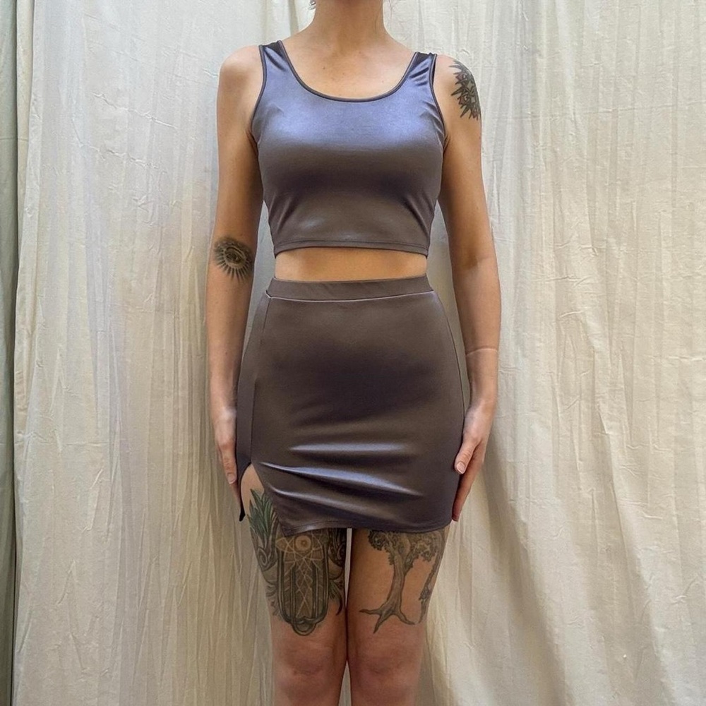 Purple Satin Crop‎ Top and Mini Skirt Clubwear Vibe Sportswear Festival
